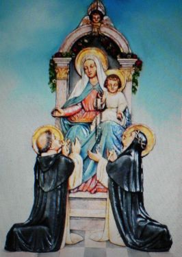 Matka Boża wręcza różaniec św. Dominikowi