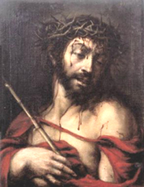 Pan Jezus w koronie cierniowej i trzciną w ręce